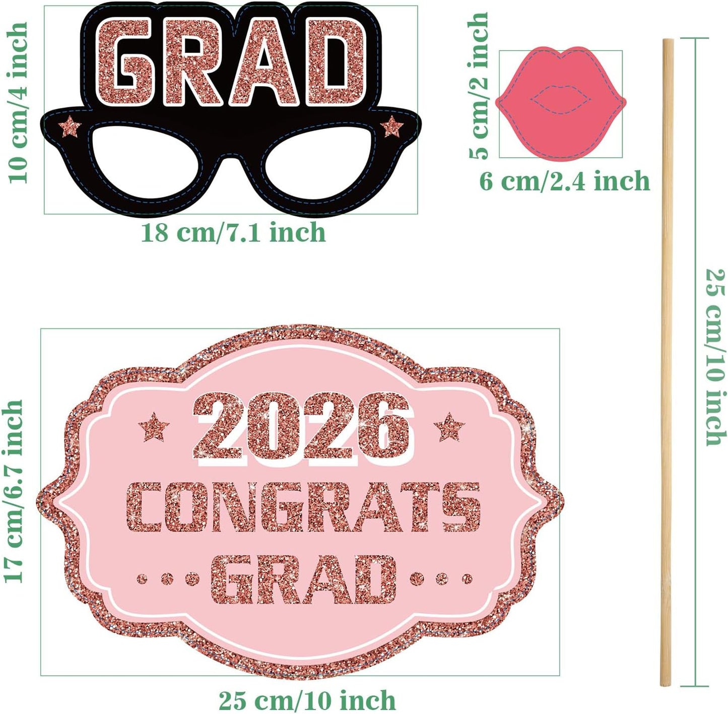 Blulu 24 Pieces 2026 Graduation Party Photo Booth Props Kit, Funny Graduation Party Selfie Props, Selfie Photo Frame for High School and College Grad Favors Supplies(Pink)