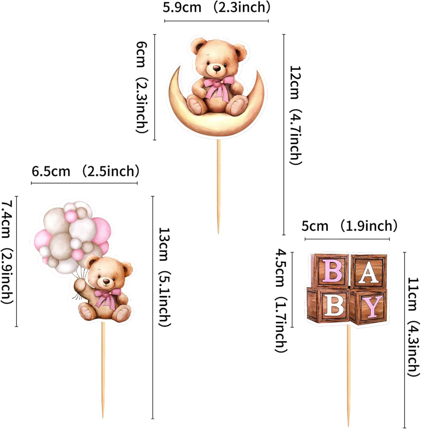 36Pcs Blue Baby Bear Cupcake Toppers Balloon Teddy Bears Cupcake Picks for Blue Baby Shower Gender Reveal Boys Bearly Birthday Cupcake Decorations We Can Bearly Wait Party Decorations Supplies