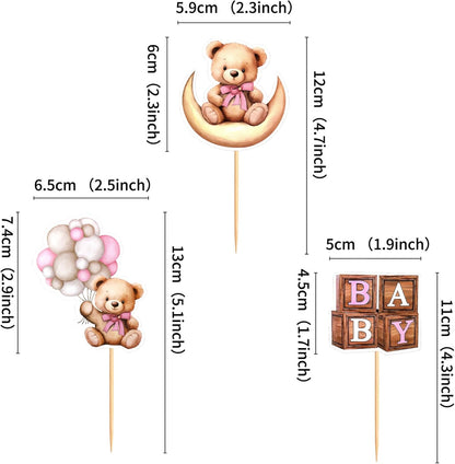 36Pcs Blue Baby Bear Cupcake Toppers Balloon Teddy Bears Cupcake Picks for Blue Baby Shower Gender Reveal Boys Bearly Birthday Cupcake Decorations We Can Bearly Wait Party Decorations Supplies