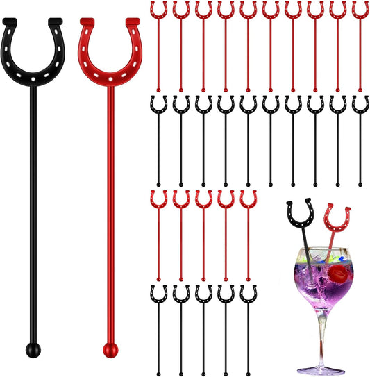 6 Inch Derby Drink Plastic Stirrers Swizzle Sticks for Cocktails Coffee Reusable U Shaped Horseshoe Drink Stirrers for Coffee Beverage Party Bar Weddings Events(Gold,30 Pcs)