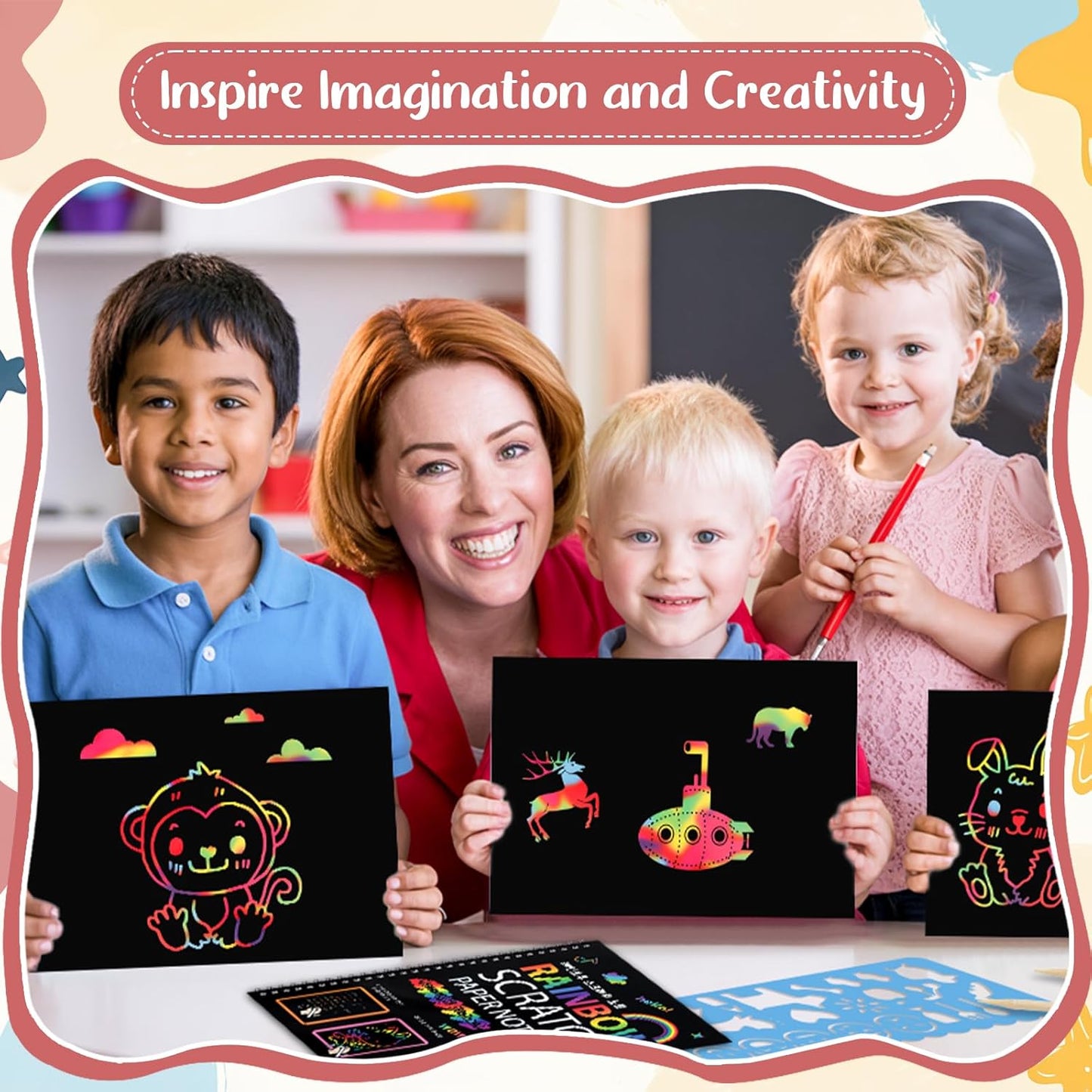 Prudiut 3 Packs Rainbow Scratch Art, Scratch Notebook Scratch Paper Art Gifts for Kids DIY Craft Birthday Party Games Classroom Easter Gifts for Kids