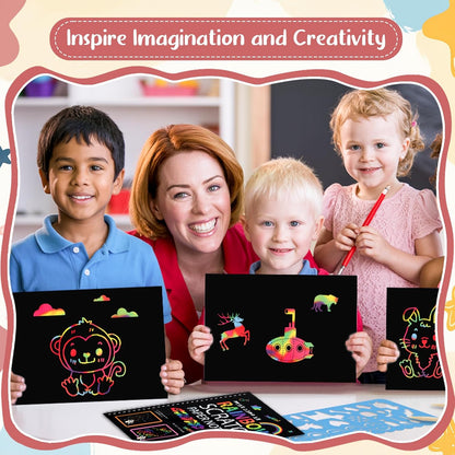 Prudiut 3 Packs Rainbow Scratch Art, Scratch Notebook Scratch Paper Art Gifts for Kids DIY Craft Birthday Party Games Classroom Easter Gifts for Kids