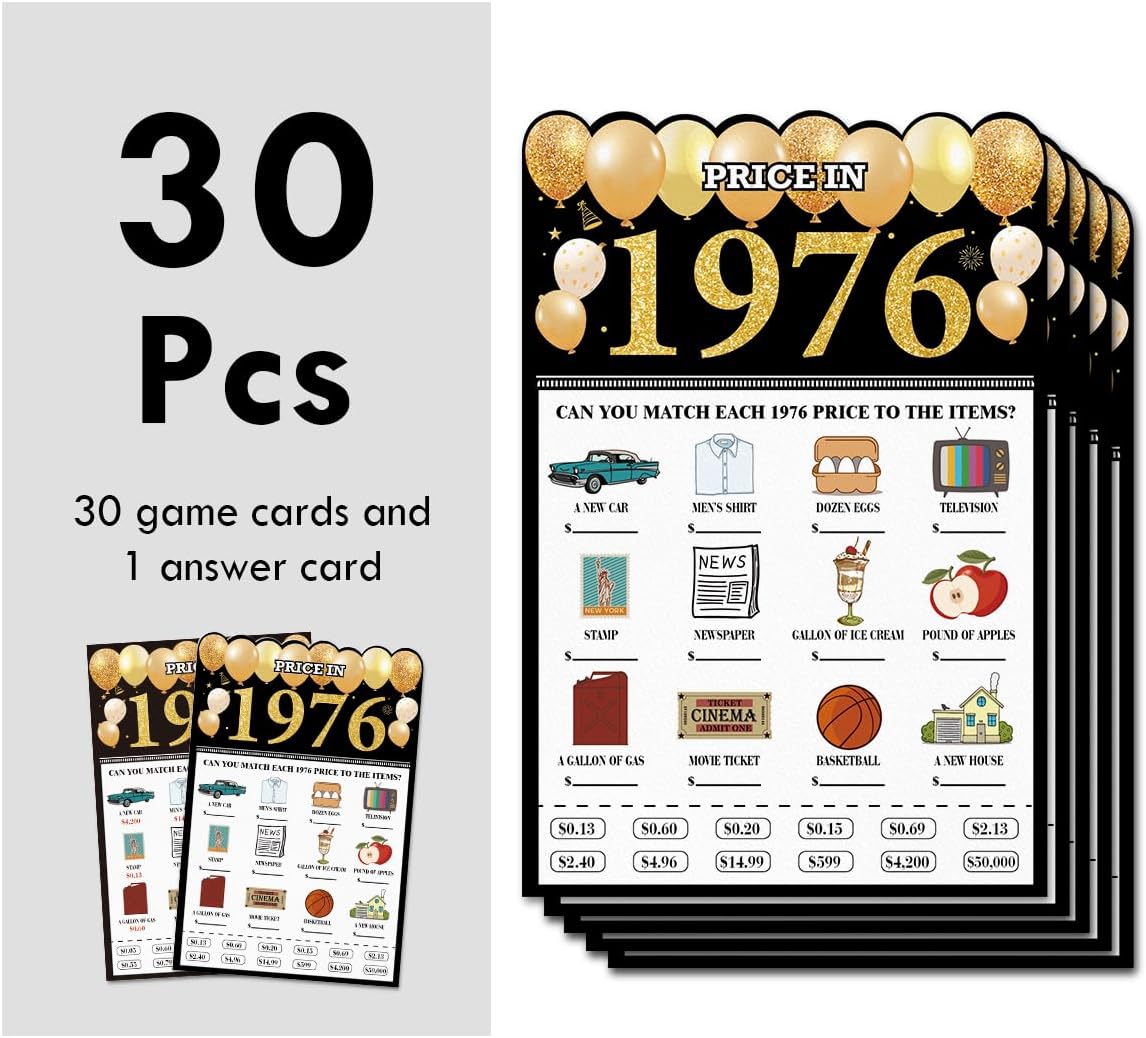 30 Pcs 50th Birthday Party Games Cards Favors Price in 1976 50 Year Old 50th Birthday Party Favors for Guests