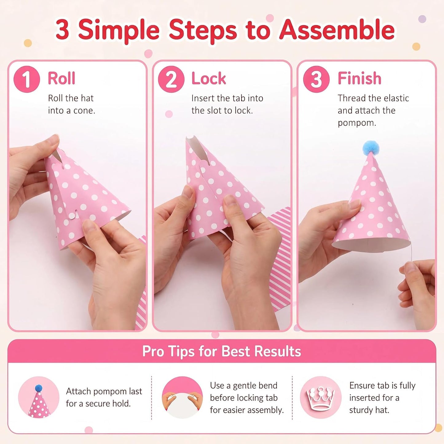 Vesil Mini Kids Birthday Party Hats, Assorted, DIY Assembly Required