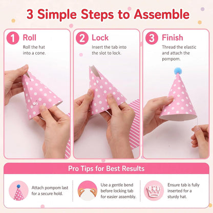 Vesil Mini Kids Birthday Party Hats, Assorted, DIY Assembly Required