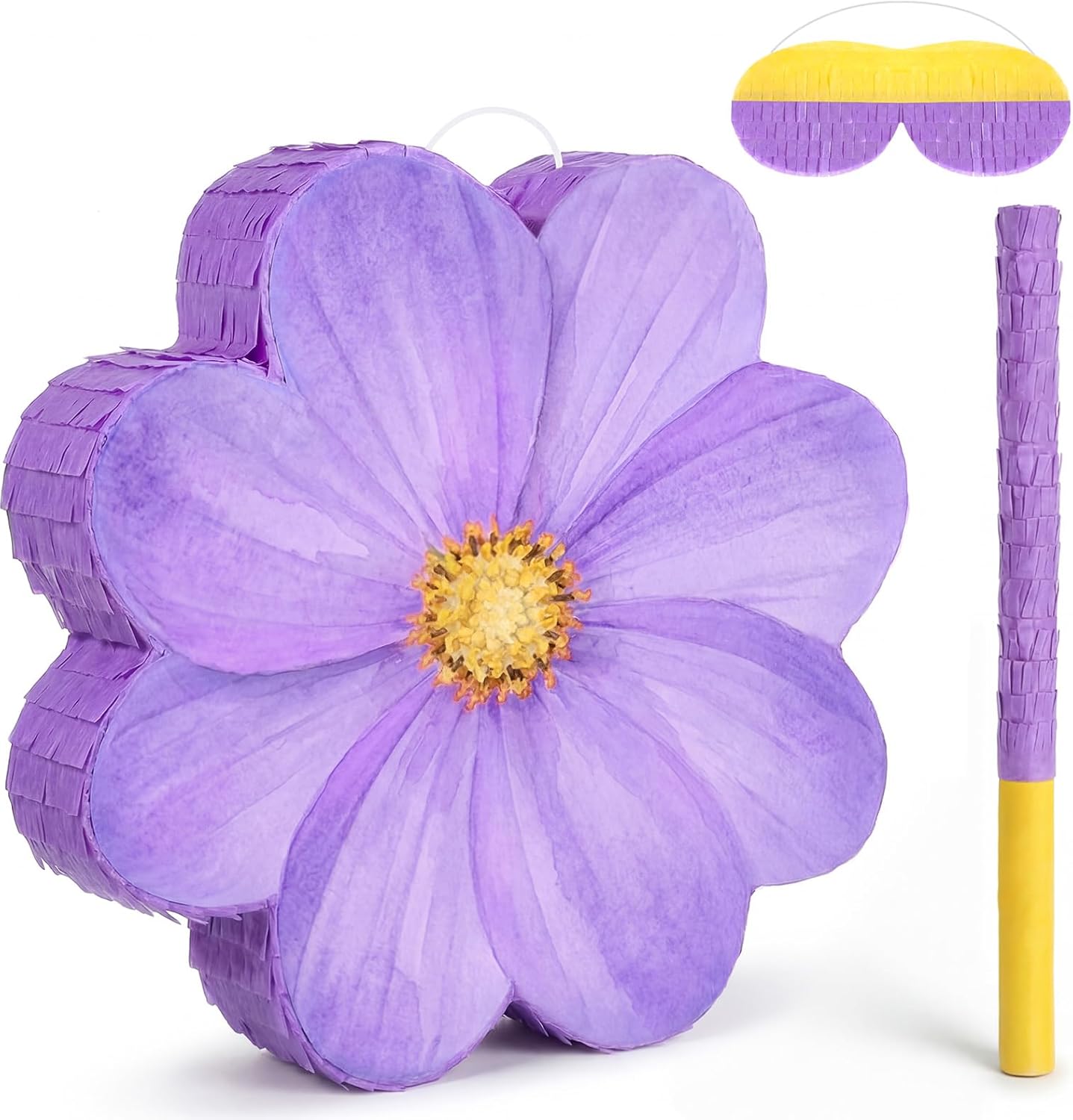 Aoriher Daisy Flower Piñata Set with Blindfold and Bat Pink Flower Piñata Daisy Hippie Boho Game for Birthday Baby Shower Gender Reveal Wedding Floral Mother's Day Princess Party Supplies Decorations