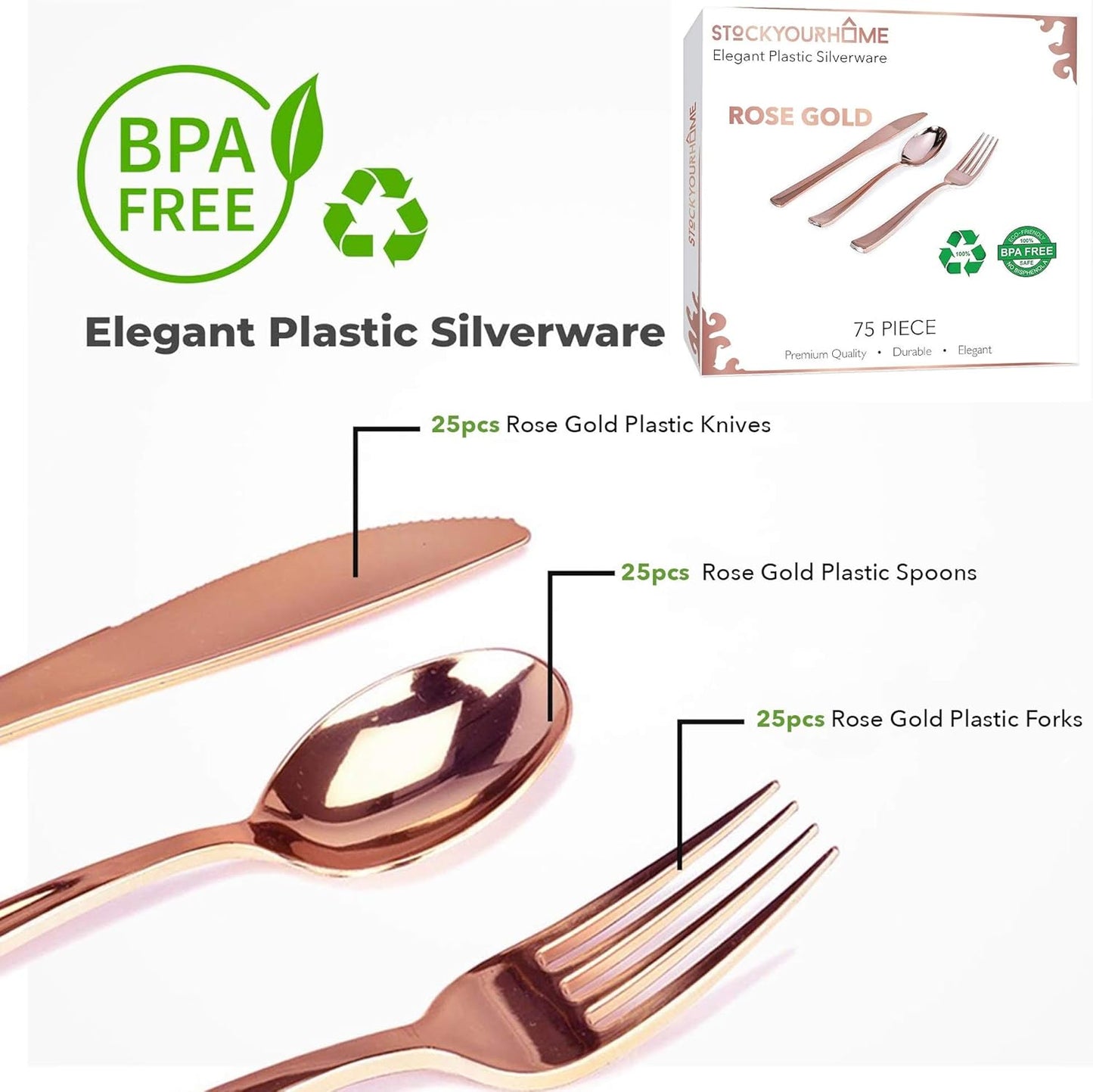 Gold Plastic Silverware Set (160 Bulk Pack) Disposable Cutlery Utensils, 80 Gold Forks, 40 Gold Knives, 40 Gold Spoons, Heavy Duty Flatware For Holidays, Parties, Dinners, Weddings, and Occasions