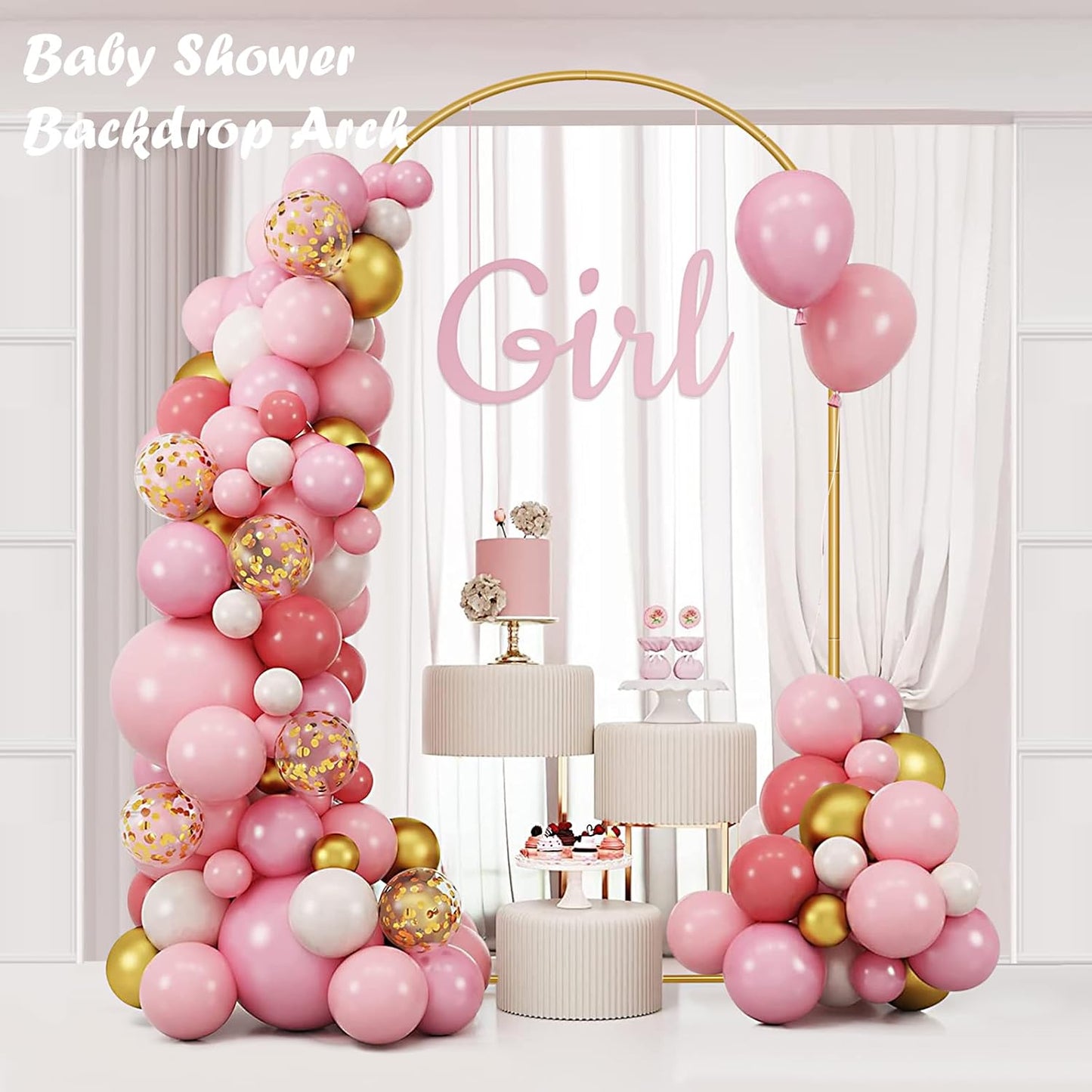 Metal Arch Backdrop Stand 7.2FT+6FT Wedding Arch Backdrop Stand Set of 2 Gold Arch Backdrop Stand for Valentines Day Party Wedding Ceremony Baby Shower Birthday Floral Balloon Decration