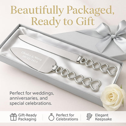 GIFTS INFINITY Personalized Wedding Cake Knife and Server Set with Engraving – Cake Cutting Utensil Set, Keepsake Gift for Wedding, Anniversary, Reception, Birthday & Other Occasions (CH-101WB)