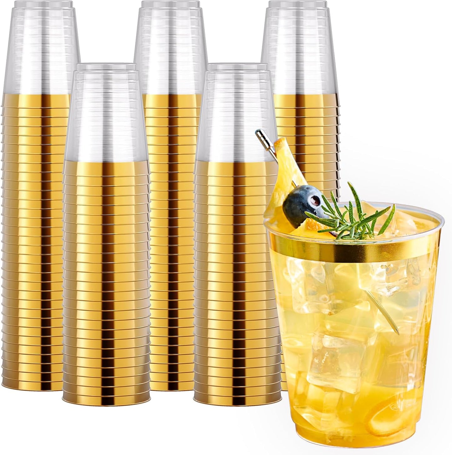 JOLLY CHEF 12 oz Clear Plastic Cups, 100 Pack Heavy-duty Party Glasses, Disposable Plastic Cups for Halloween,Thanksgiving Day, Christmas Party