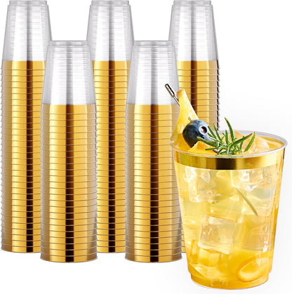 JOLLY CHEF 12 oz Clear Plastic Cups, 100 Pack Heavy-duty Party Glasses, Disposable Plastic Cups for Halloween,Thanksgiving Day, Christmas Party