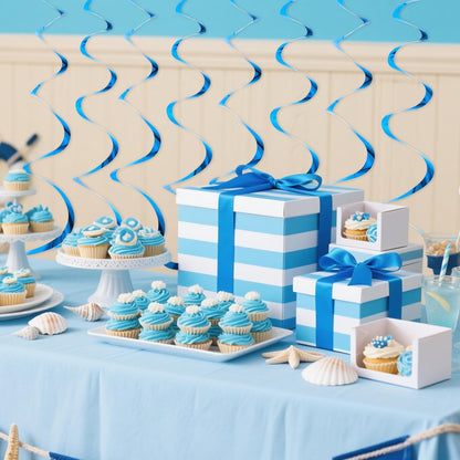 Hanging Swirls Party Decorations, 24 Pcs Blue Streamers Ceiling Hanging Swirl for Birthday Wedding Party Christmas Graduation Celebration Anniversary Decoration