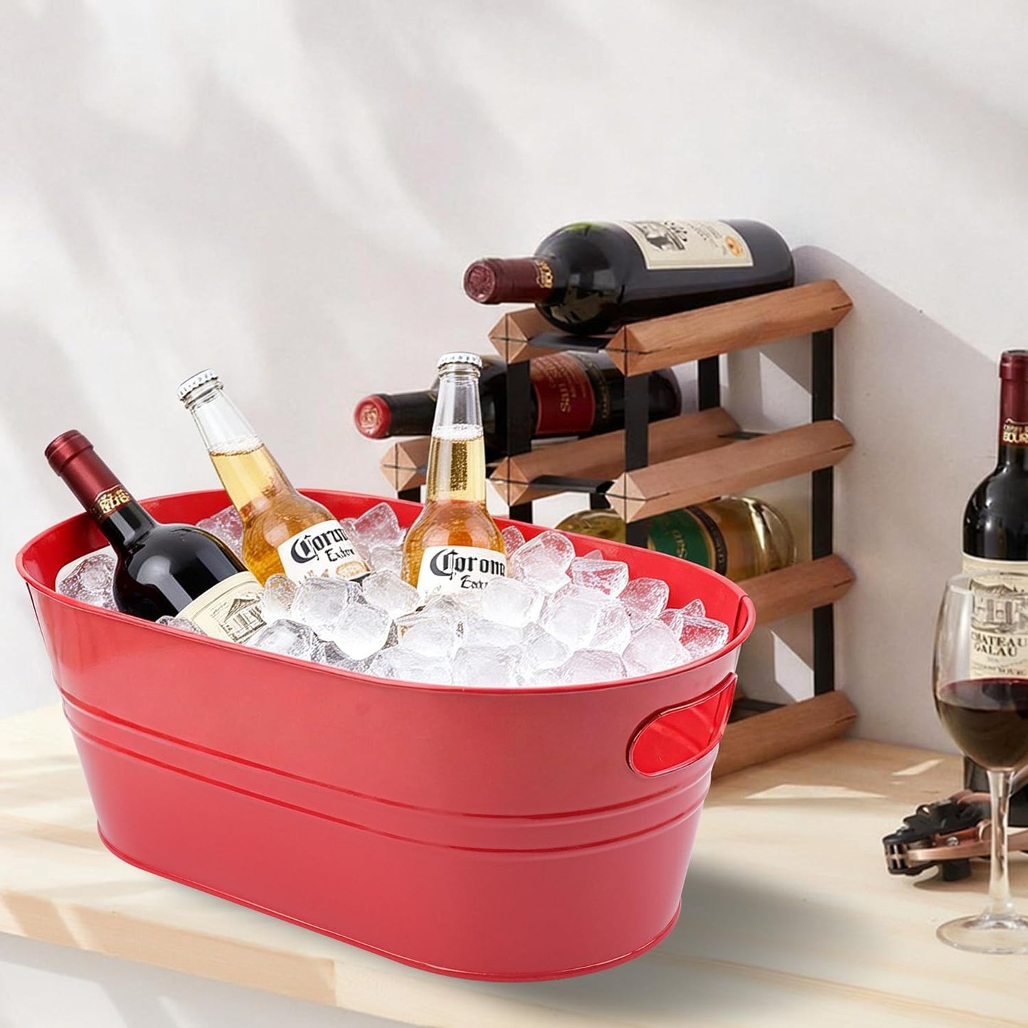 3 PCS 15.3 x 9 x 6 inches White Metal Galvanized Tub with Iron Handles, 3 Gallon Beverage Tubs for Parties, Large Ice Buckets for Beer, Wine, Cocktails & Outdoor Events