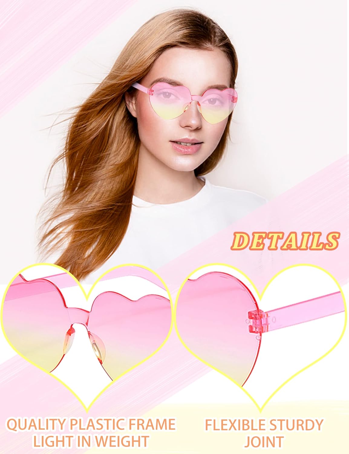 LIULIUBTY Heart Shaped Rimless Sunglasses 12Pack, Bachelor Party Cool Colorful Funky Sunglasses