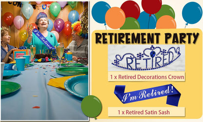 JETKONG Retirement Party Decorations Retired Tiara/Crown, Retired Sash for Women Retirement Gifts, Retirement Party Supplies, Gifts, Favors (Rose Gold)
