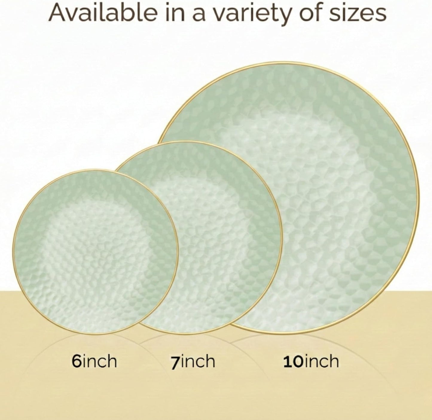 R-kay 100 Pack Clear Plastic Plates - 6.25 IN Hammered Gold Rimmed Sturdy, Durable And Extra Heavy duty Gold Plastic Dessert Plates Disposable - Ideal For Appetizer And And For Desserts.