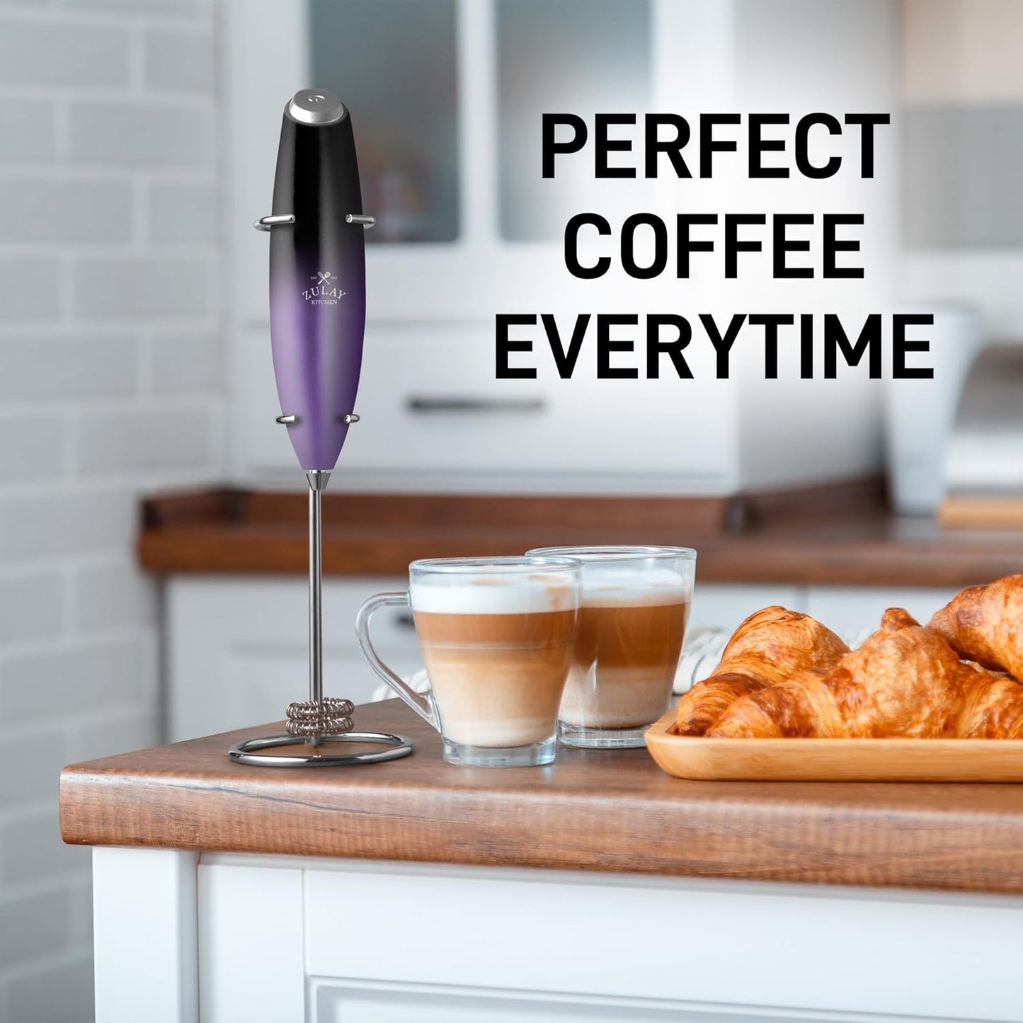 Zulay Kitchen Powerful Milk Frother Wand With Duracell Batteries - Ultra Fast Handheld Drink Mixer - Electric Whisk Foam Maker for Coffee, Lattes, Cappuccino & Matcha - Z1 Motor - Black - Colors C