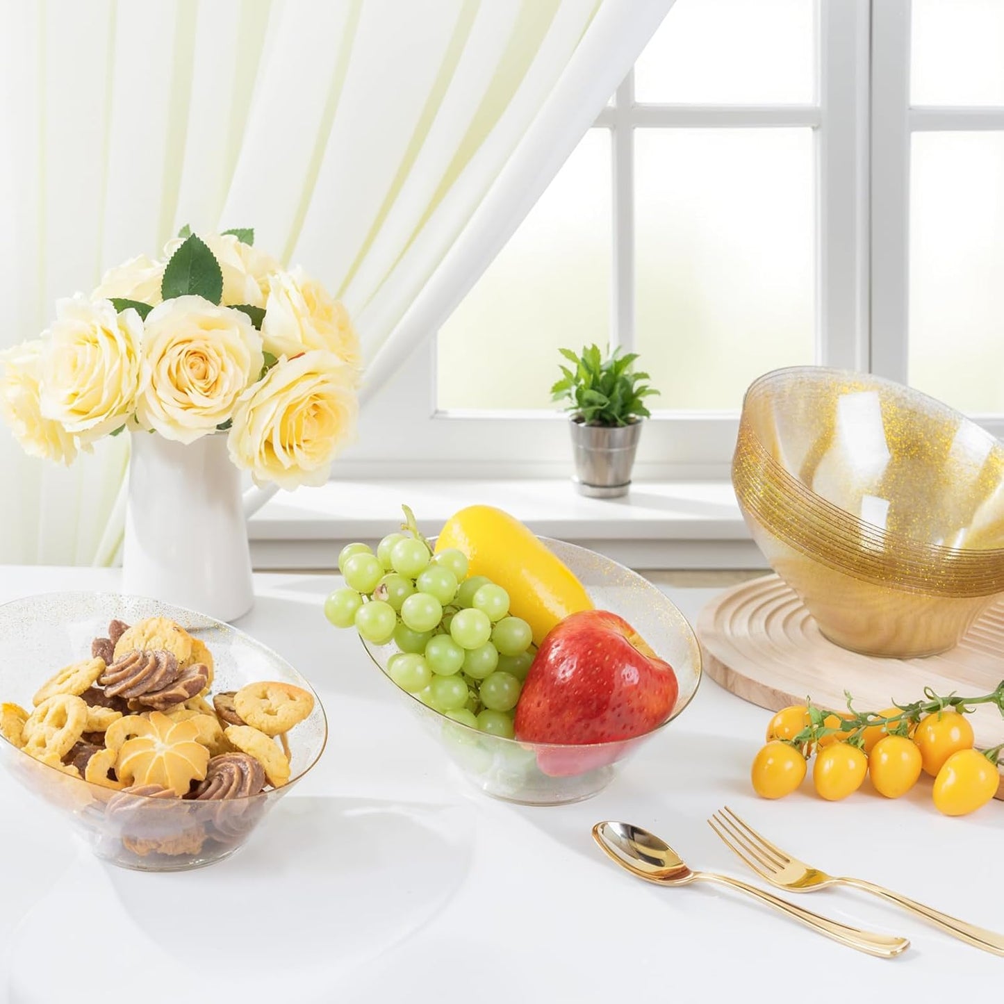 bUCLA 54 OZ Clear Plastic Serving Bowls (12 Pack) - Angled Serving Bowls Disposable for Chip&Candy - Party Table Salad and Fruit