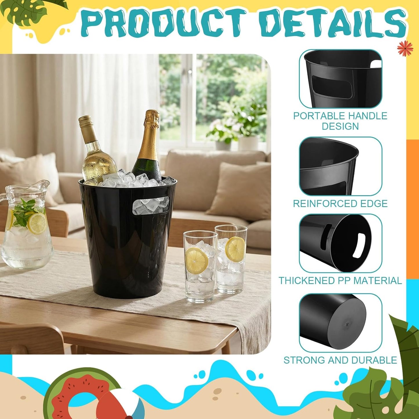meekoo 32 Pack Gold Ice Buckets for Parties, 3l Plastic Beverage Bucket with Handle, Large Drink Tub Cooler for Champagne, Wine, Beer, and Soda, Beverage Tubs for Wedding, Bar, Table Display