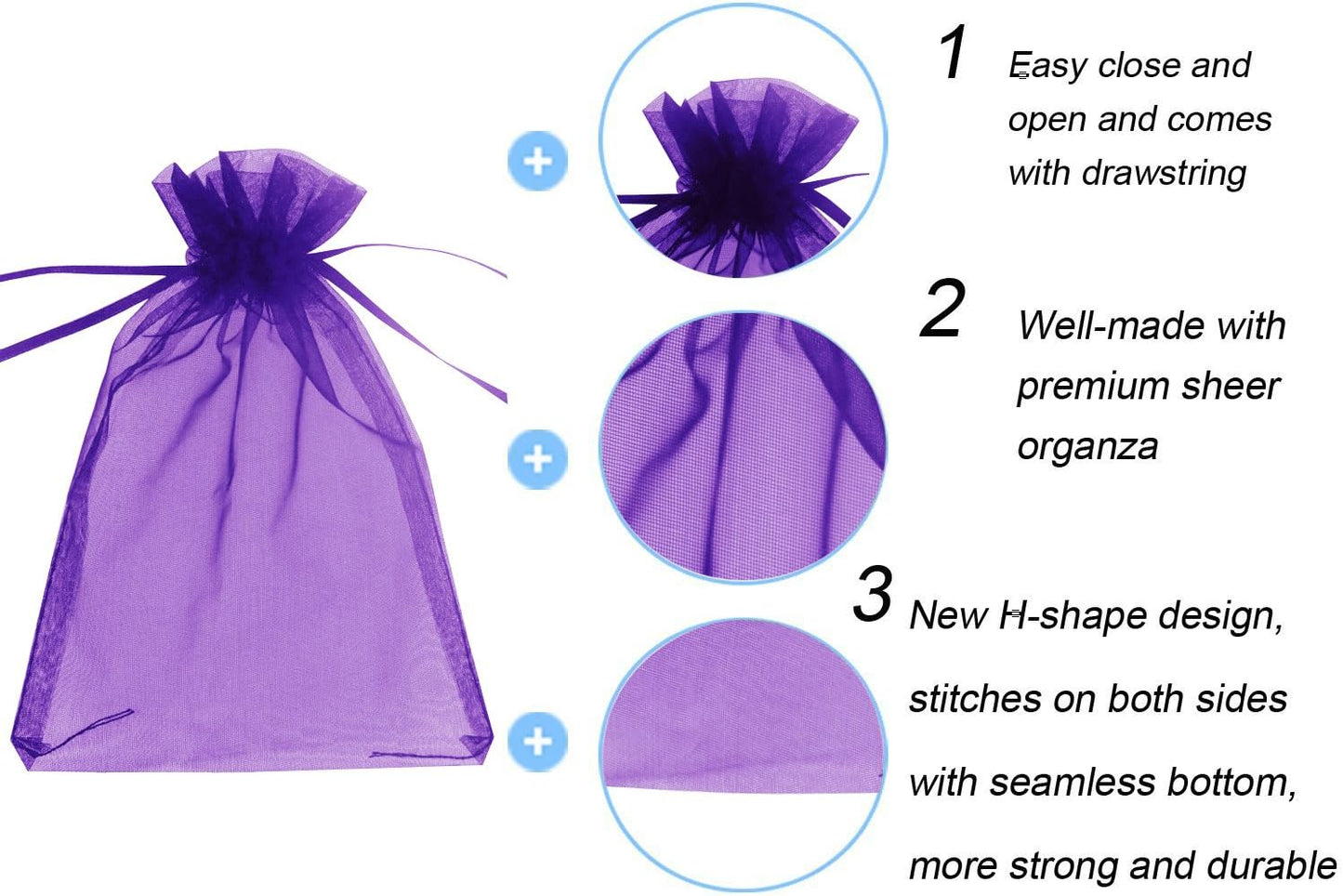 Wudygirl 100pcs 5X7 Inches White Organza Bags Christmas Drawstring Pouches Party Wedding Favor Bags Goodie bags(White 5x7)
