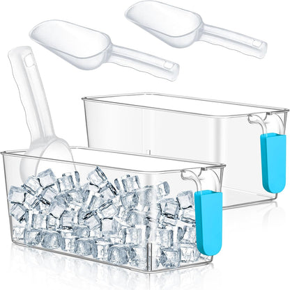 Havawish Ice Storage Bin and Flexible Scoop Set Plastic Freezer Bin with Pull Out Handle Storage Bucket Clear for Container with Scoop(Grey,10.83 x 4.92 x 4.33 in,Classic)