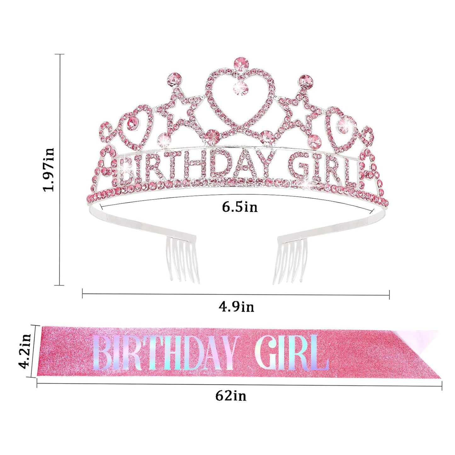 CIEHER Birthday Girl Crown and Sash Set for Birthday Decorations Gifts for Women Girls - Silver AB Rhinestones