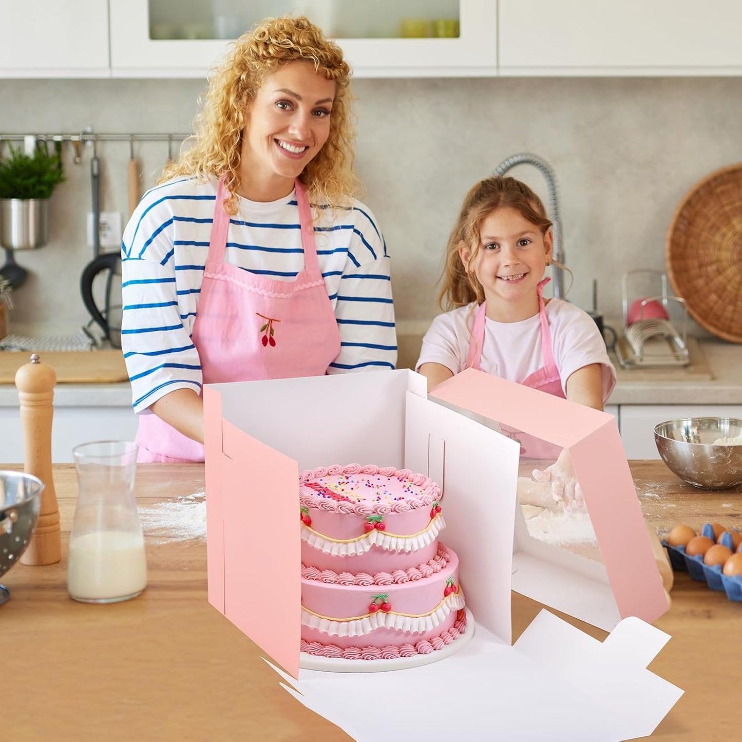12Pcs 8x8x8 Inches Cake Boxes, Pink Square Bakery Boxes with Window, Disposable Cake Carrier Container for Pastries, Pie, Cookies, Chocolates, Cupcakes, Birthday Party, Wedding