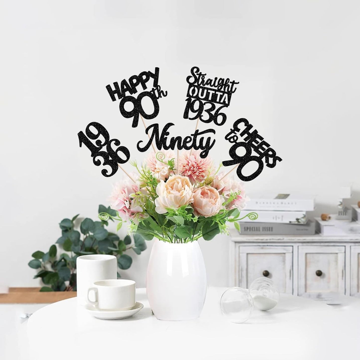 15 PCS 50th Birthday Centerpiece Sticks Fifty Happy 50th Straight Outta 1976 Table Flower Centerpieces Sticks Cheers to 50 Floral Decorations for 50th Birthday Party Centerpieces Supplies Black