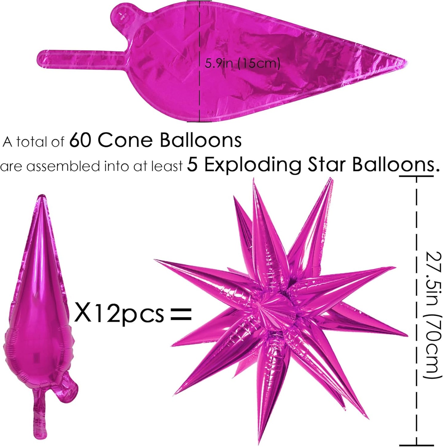 ZAKVOOR 60 Pcs Star Balloons 12 Spike Foil Explosion Party Decoration Balloons for Christmas New Year Eve Birthday (Silver)