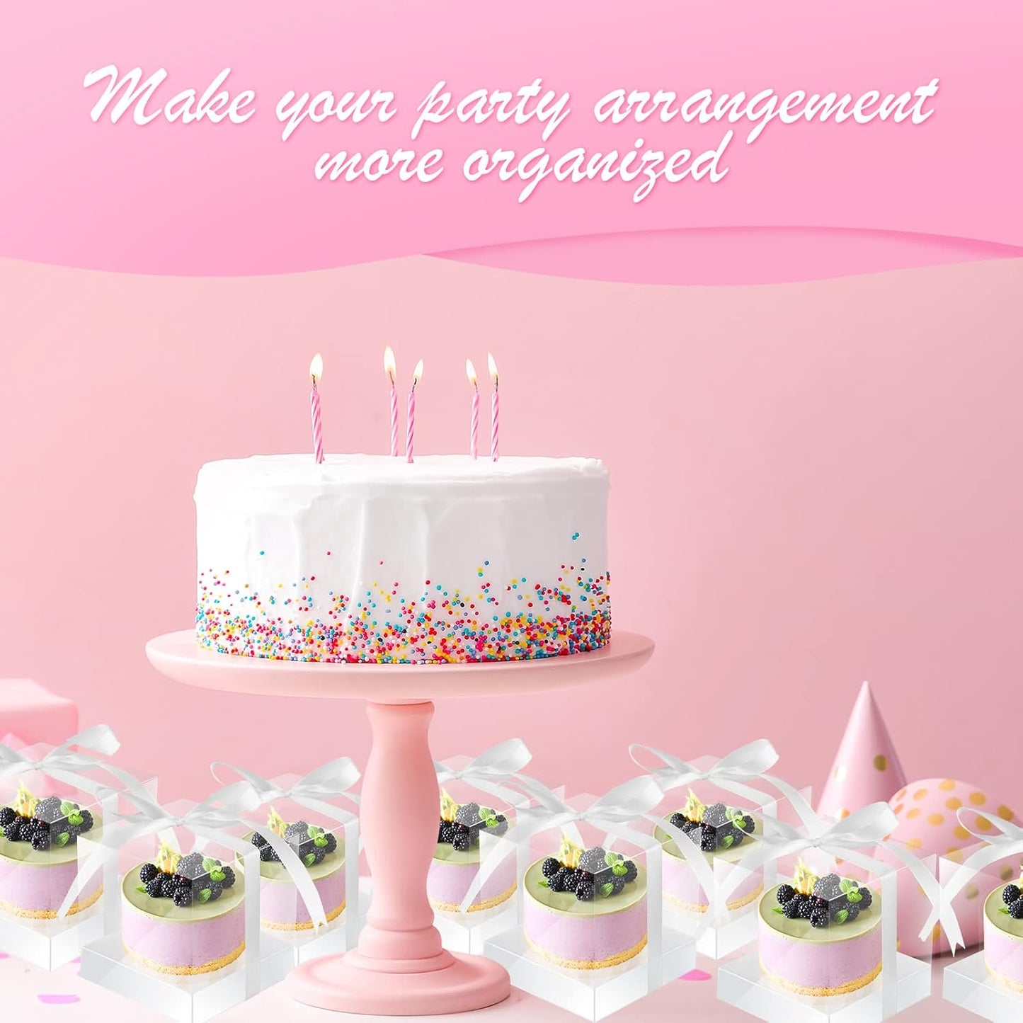 Thenshop 50 Pcs Clear Cupcake Boxes Individual 3.5 Inch Plastic Single Cupcake Containers Boxes with Inserts and Ribbon Individual Cake Storage Holders for Cake Kitchen(Dark Blue)