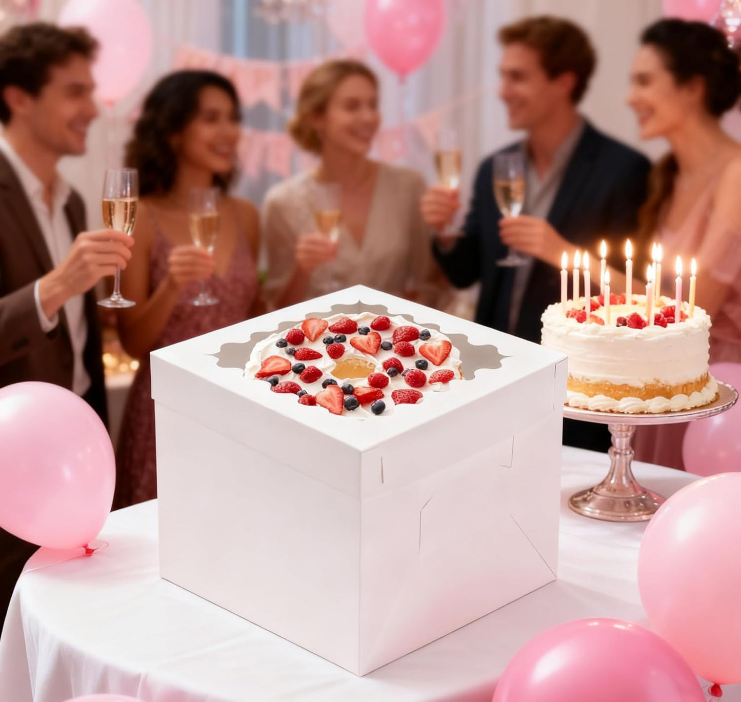 10pcs Cake Boxes 12 Inch, 12x12x8in White Bakery Boxes with Window,10in 12in Cake Boxes, Large Baking Boxes,Disposable Cake Containers with Lids