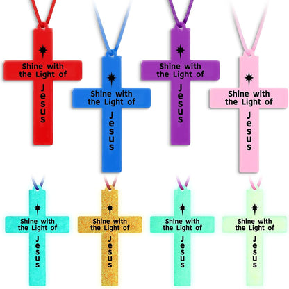 Tondiamo 30 Set Glow in The Dark Cross Necklace Bulk Jesus Light up Cross Necklace Silicone VBS Religious Christian Gift Bulk Birthday Party Favors for Church Item
