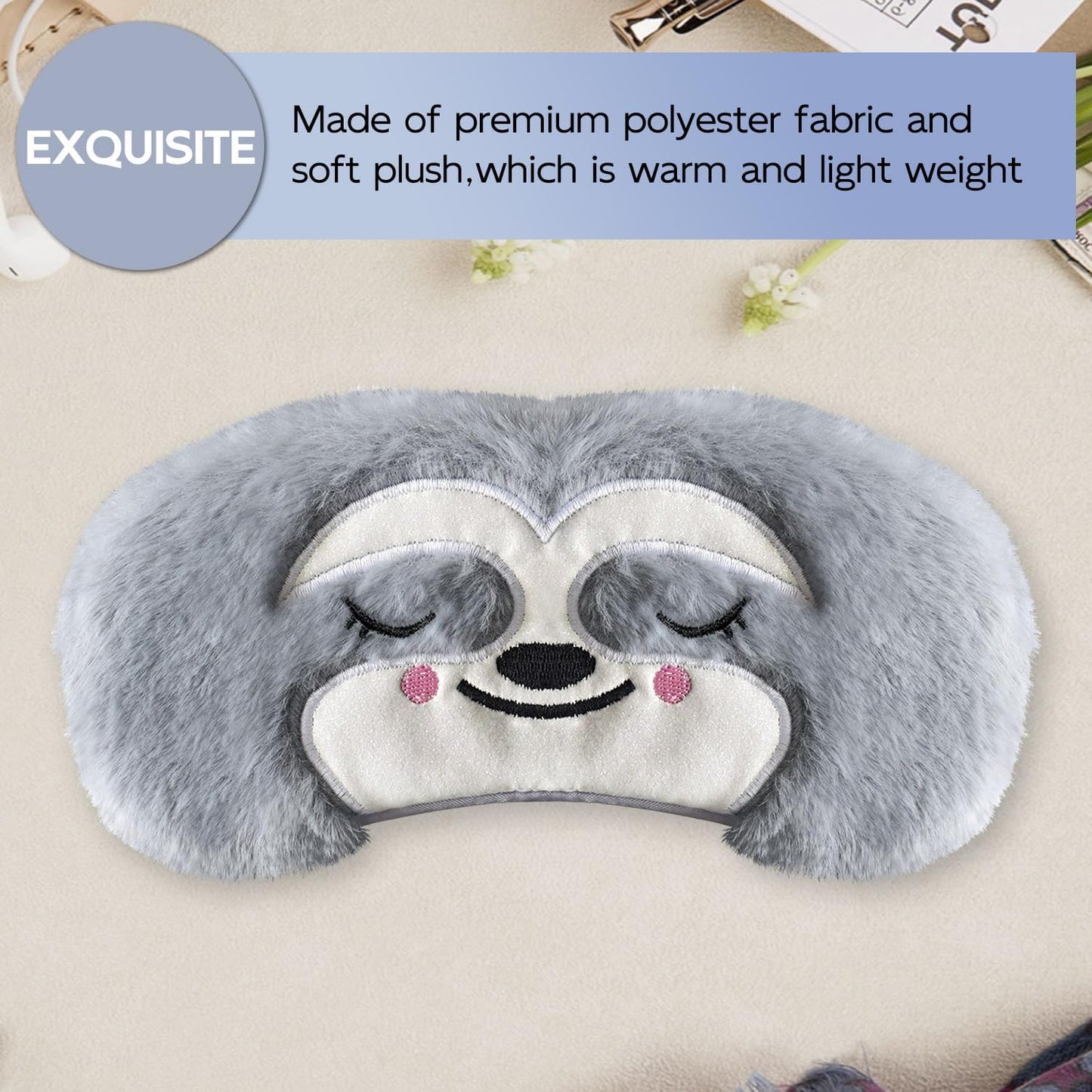 Christmas Reindeer Sleep Mask Cute Antler Eye Masks Sleeping Soft Plush Cartoon Blindfold Funny Animal Eye Cover Xmas Presents for Women Men (Xmas Reindeer,Brown)
