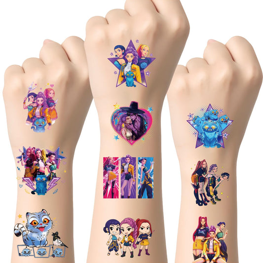 50pcs Demon Moives Hunters Temporary Tattoos for Kids, Cartoon Body Tattoo Stickers, Birthday Party Favors, DIY Activity Supplies