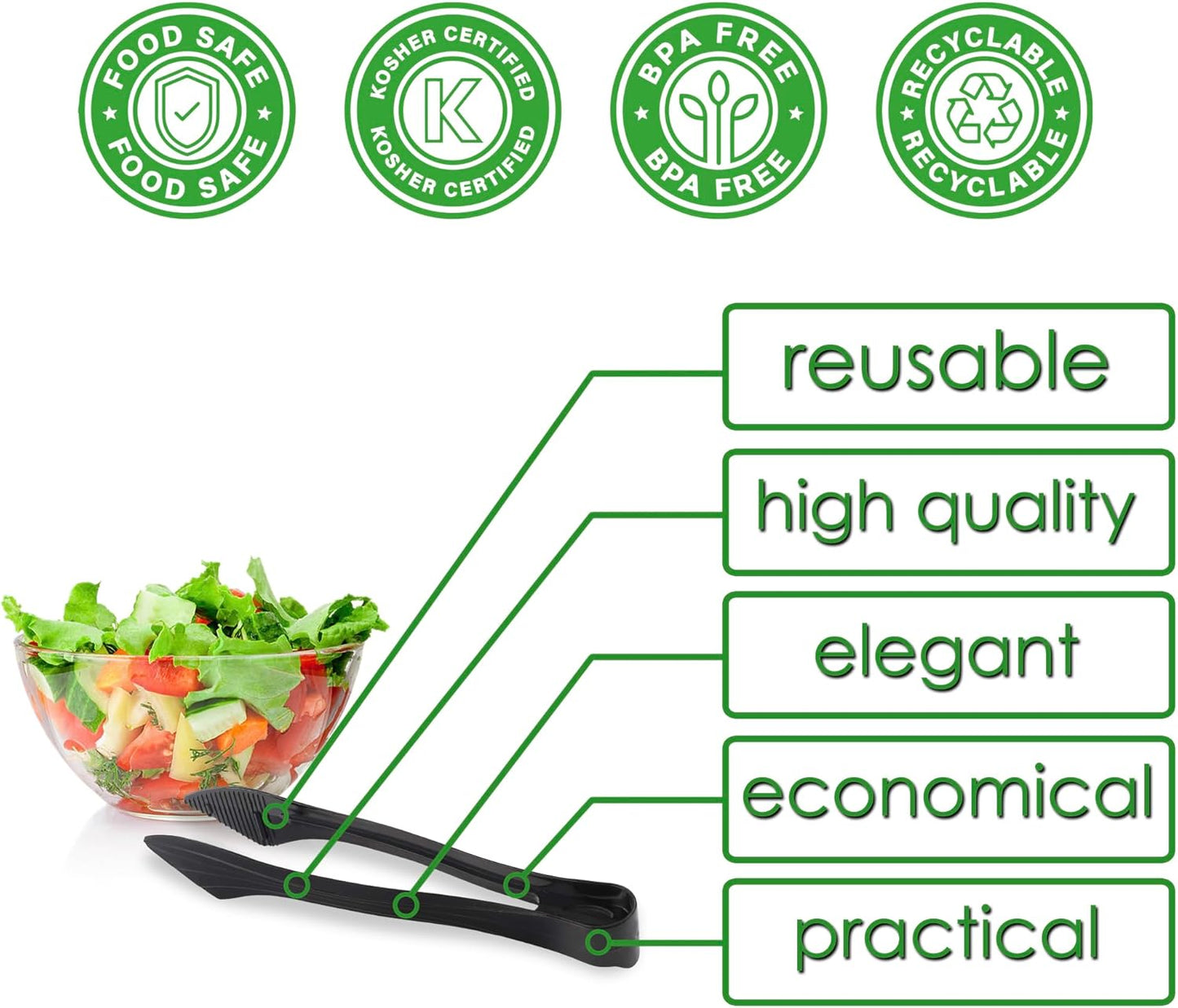 PARTY BARGAINS 8.5″ Clear Plastic Serving Tongs 12-Pack – Heavy-Duty Disposable & Reusable Kitchen Tongs for Parties BBQ Buffet Salad Appetizers Catering
