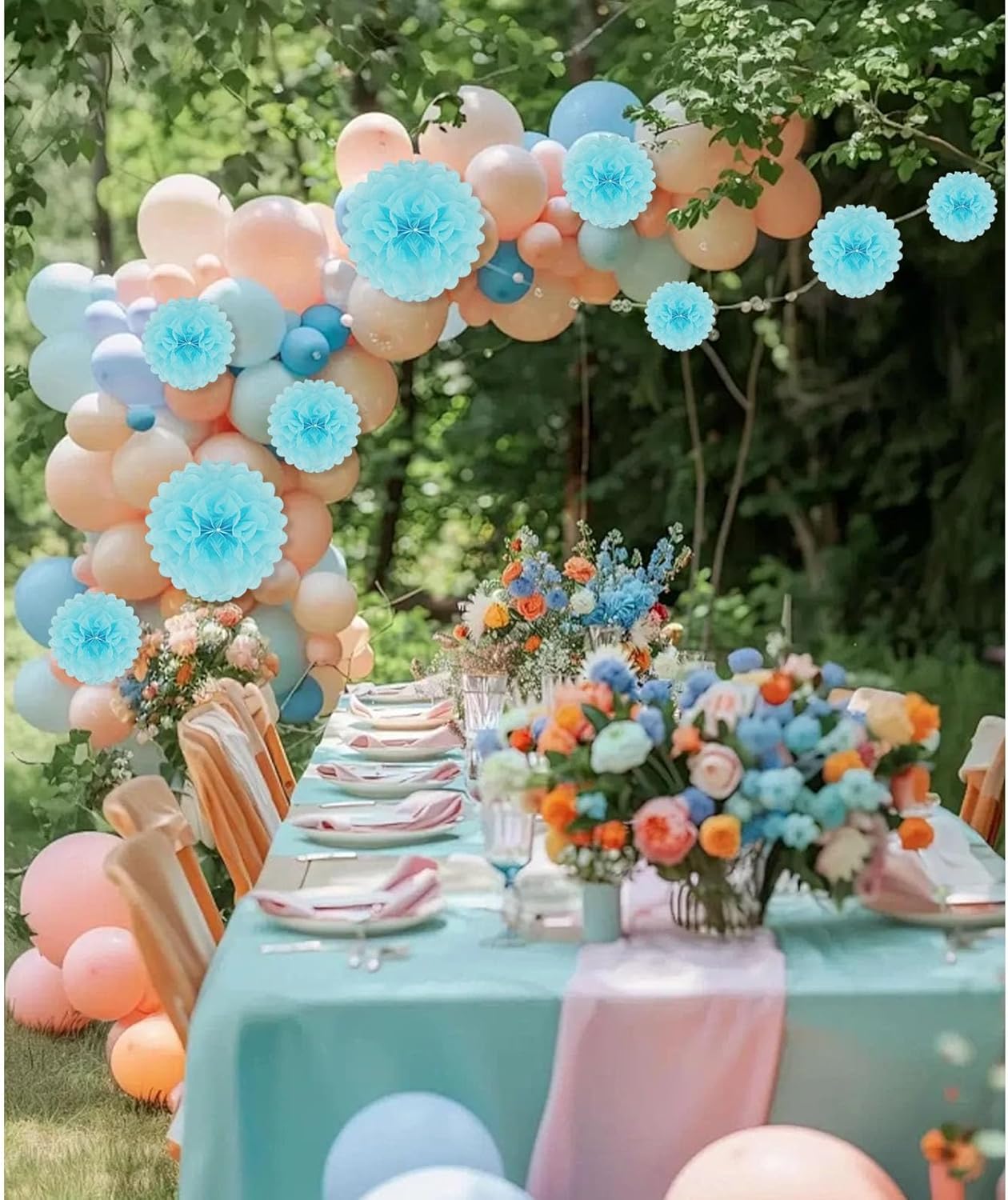 20 PCS Orange Tissue Paper Pom Poms, Tissue Pom Poms Flowers, Sizes of 6", 10", 12", 14" Hanging Paper Flower Ball for Wedding, Birthday, Halloween, Christmas, Baby Shower Party Decor