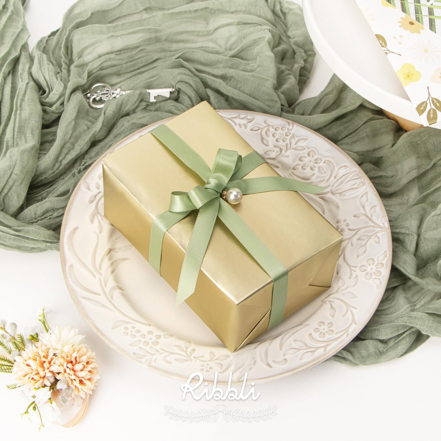 Ribbli Double Faced White Satin Ribbon,3/8” x Continuous 25 Yards,Fabric Ribbon use for Bows Bouquet,Gift Wrapping,Floral Arrangement