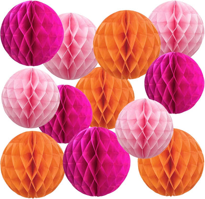 Rainbow Paper Honeycomb Balls,6 and 10 inch Hanging Tissue Pompoms,12 Pack Party Decorations