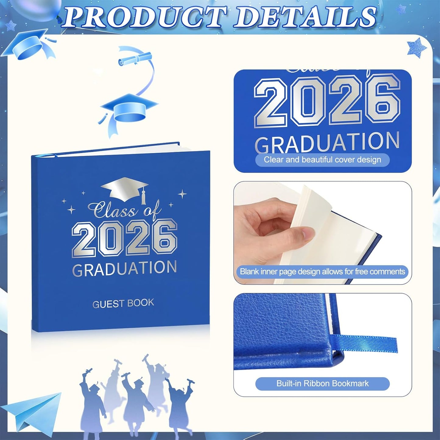 Pajean Graduation Guest Book Set Class of 2026 Memory Scrapbook with Photo Guest Book Sign Dual Tip Pens Photo Corner Stickers Grad Cap Stickers for Grad Party Decorations Supplies Gifts (Black)