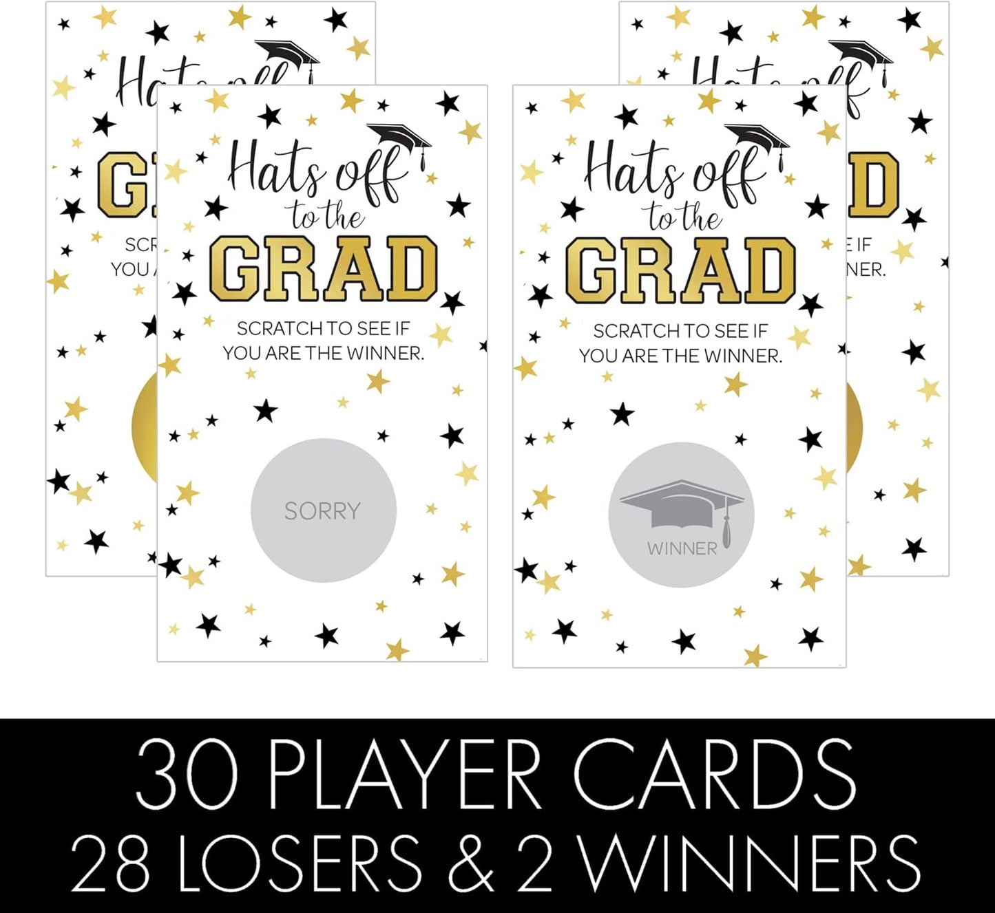 DISTINCTIVS Scratch Off Graduation Party Game, Black and Gold, Graduation Games for Parties Class of 2026, 30 Cards