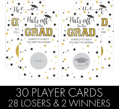 DISTINCTIVS Scratch Off Graduation Party Game, Black and Gold, Graduation Games for Parties Class of 2026, 30 Cards