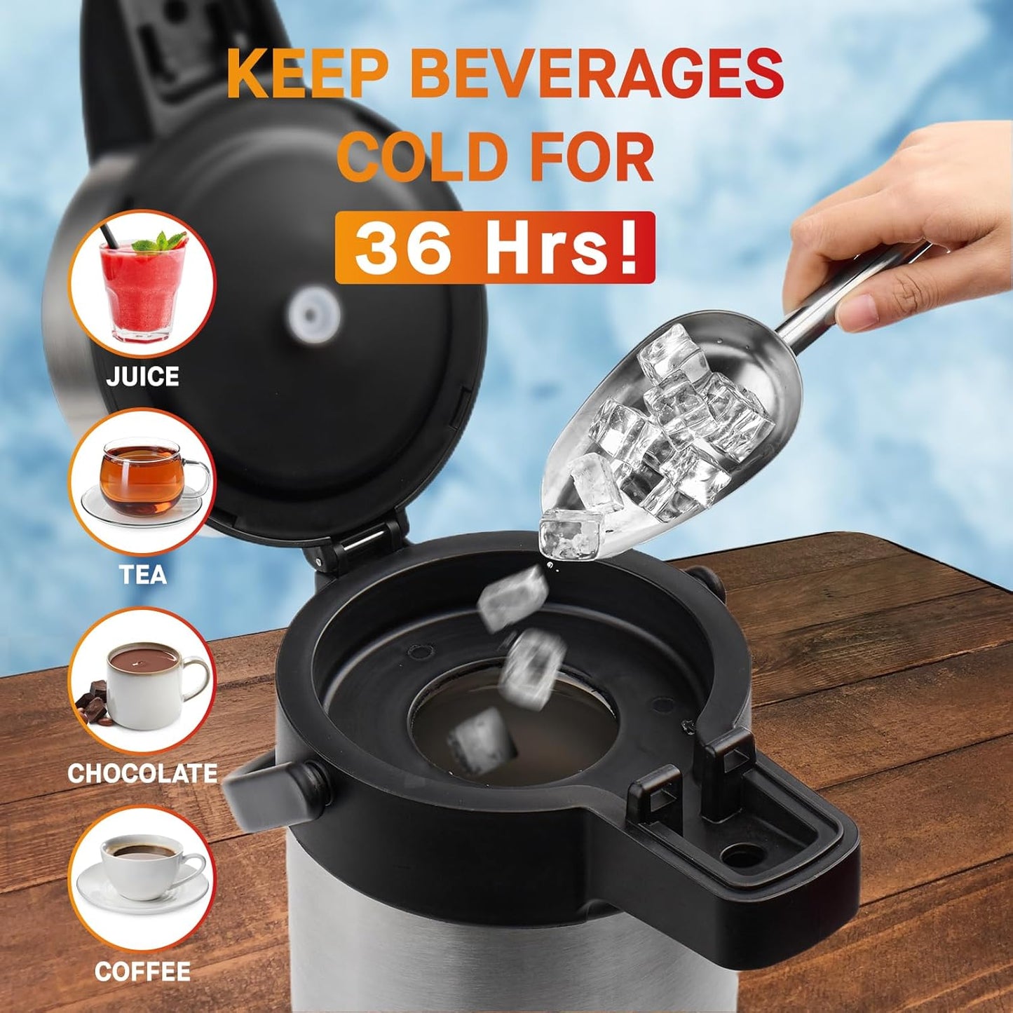 Coffee Carafe for Keeping Hot - 102oz/3L Airpot Coffee Dispenser with Pump - Insulated Stainless Steel Hot Beverage Dispenser for Parties - Thermal Carafe for Hot Drinks Water Tea Chocolate
