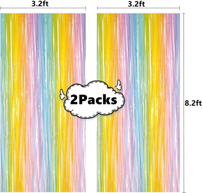 i-CHONY 2 Pcs 3.2ft x 8.2ft Champagne Gold Metallic Tinsel Foil Fringe Curtains Photo Booth Backdrop for Baby Shower Birthday Wedding Holiday Celebration Bachelorette Party Decorations