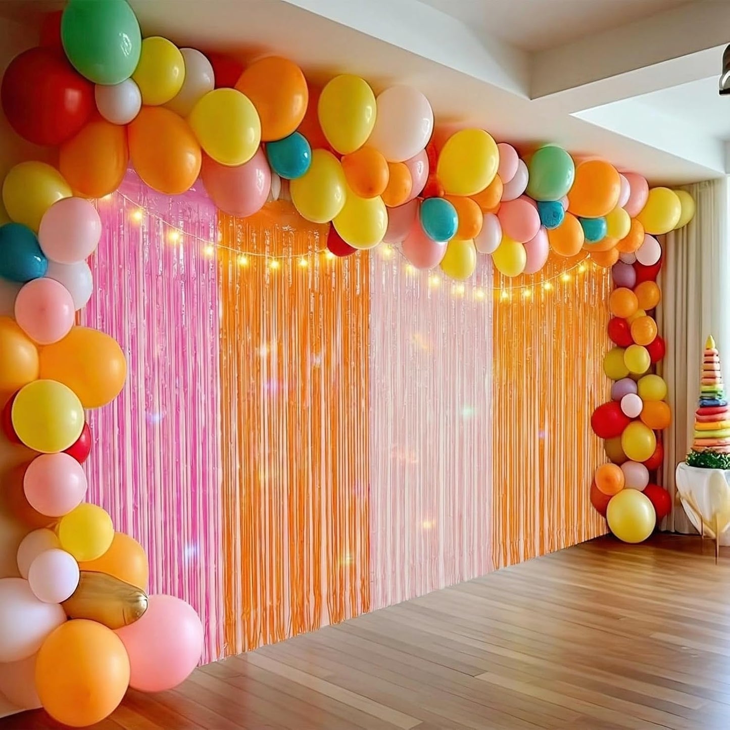 Frienda 4Pcs Sunset Party Decorations 6.6Ft Fringe Curtains Party Decorations Pink and Orange Backdrop Curtains for Sunset Autumn Thanksgiving Bridal Wedding Graduation Backdrop Decor