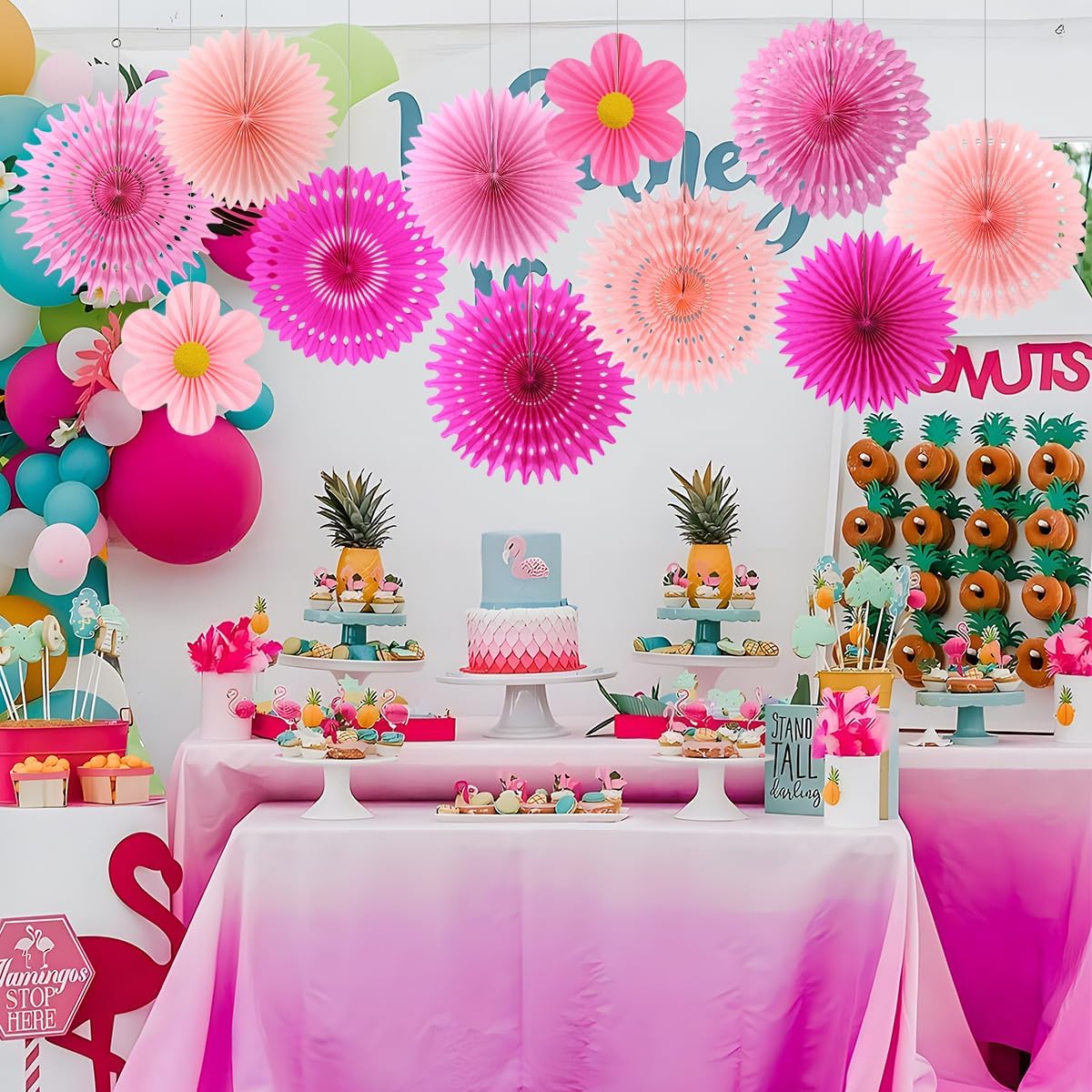 Party Hanging Paper Fans Decoration Set for Wedding Birthday Party Mother's Day Round Events Accessories Set of 8