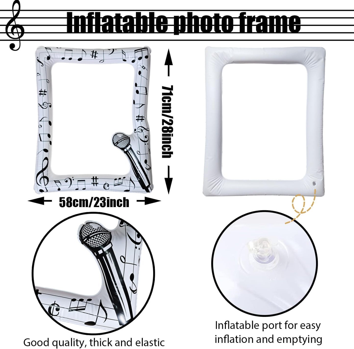 Music Notes Party Inflatable Selfie Photo Frame Music Party Blow up Picture Frame Karaoke Themed Party Supplies for Musical Concert 50's Birthday Wedding Hen Bachelorette Party