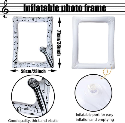 Music Notes Party Inflatable Selfie Photo Frame Music Party Blow up Picture Frame Karaoke Themed Party Supplies for Musical Concert 50's Birthday Wedding Hen Bachelorette Party