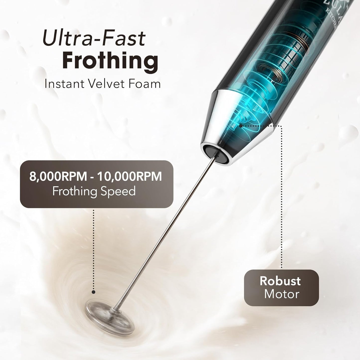 Zulay Kitchen Powerful Milk Frother Wand With Duracell Batteries - Ultra Fast Handheld Drink Mixer - Electric Whisk Foam Maker for Coffee, Lattes, Cappuccino & Matcha - Z1 Motor - Black - Colors C