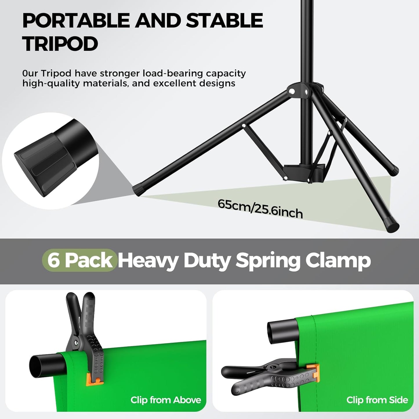 EMART Green Screen Backdrop Kit with Reverse Folding Base, 5x6.5ft Photo Greenscreen Background with Portable T-Shape Stand and 6 Clamps for Photography, Photoshoot, Studio Video Recording, Streaming