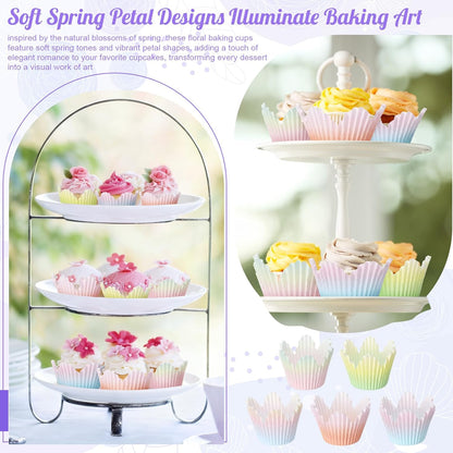 Potchen 200 Pcs Flower Petal Cupcake Liners Pastel Floral Petal Baking Cups Cupcake Liners for Cake Spring Easter Weddings Baby Showers Desserts Bridal Birthday Party Supplies